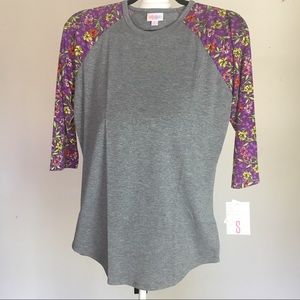 Lularoe Randy Baseball T - Grey/Purple/Pink Floral